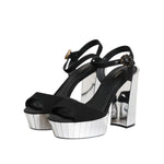 Dolce & Gabbana Black Crystal Ankle Strap Keira Sandal Shoes LA11454-41