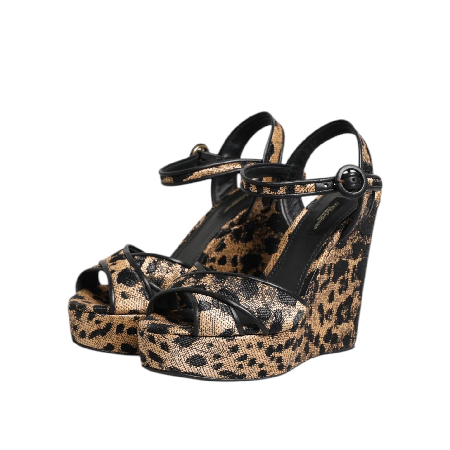 Dolce & Gabbana Brown Leopard Wedges Ankle Strap Sandals Shoes LA11460-37