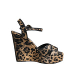 Dolce & Gabbana Brown Leopard Wedges Ankle Strap Sandals Shoes LA11460-37