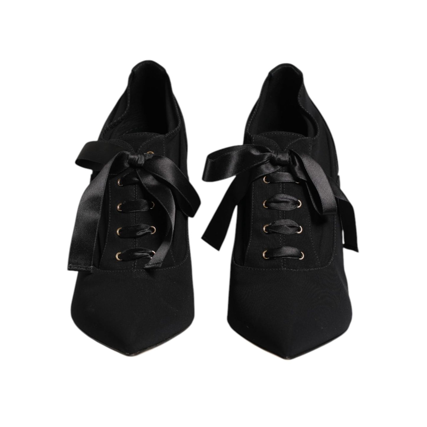 Dolce & Gabbana Black Lace Up Stiletto Heels Pumps Shoes LA11465-39.5