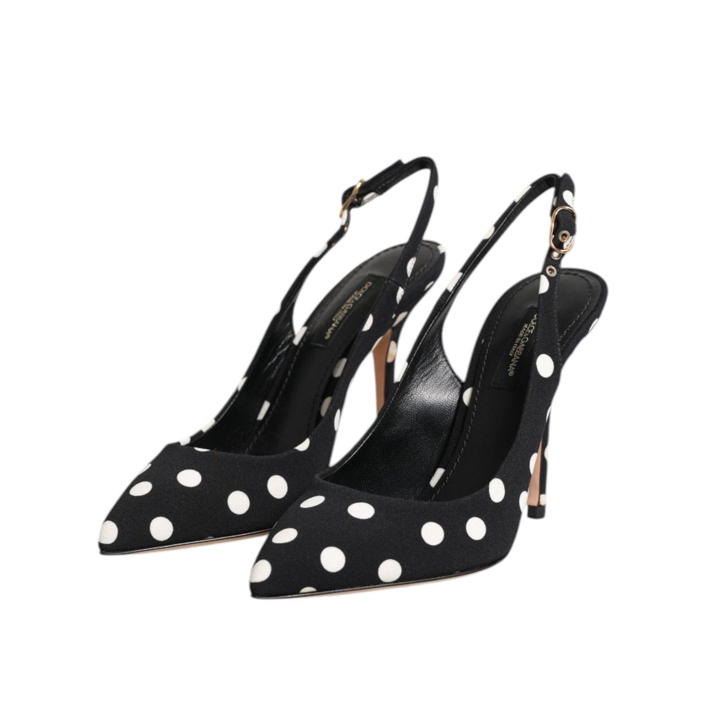 Dolce & Gabbana Black White Dotted Stiletto Slingback Shoes LA12750-35