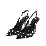 Dolce & Gabbana Black White Dotted Stiletto Slingback Shoes LA12750-35