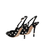 Dolce & Gabbana Black White Dotted Stiletto Slingback Shoes LA12750-35