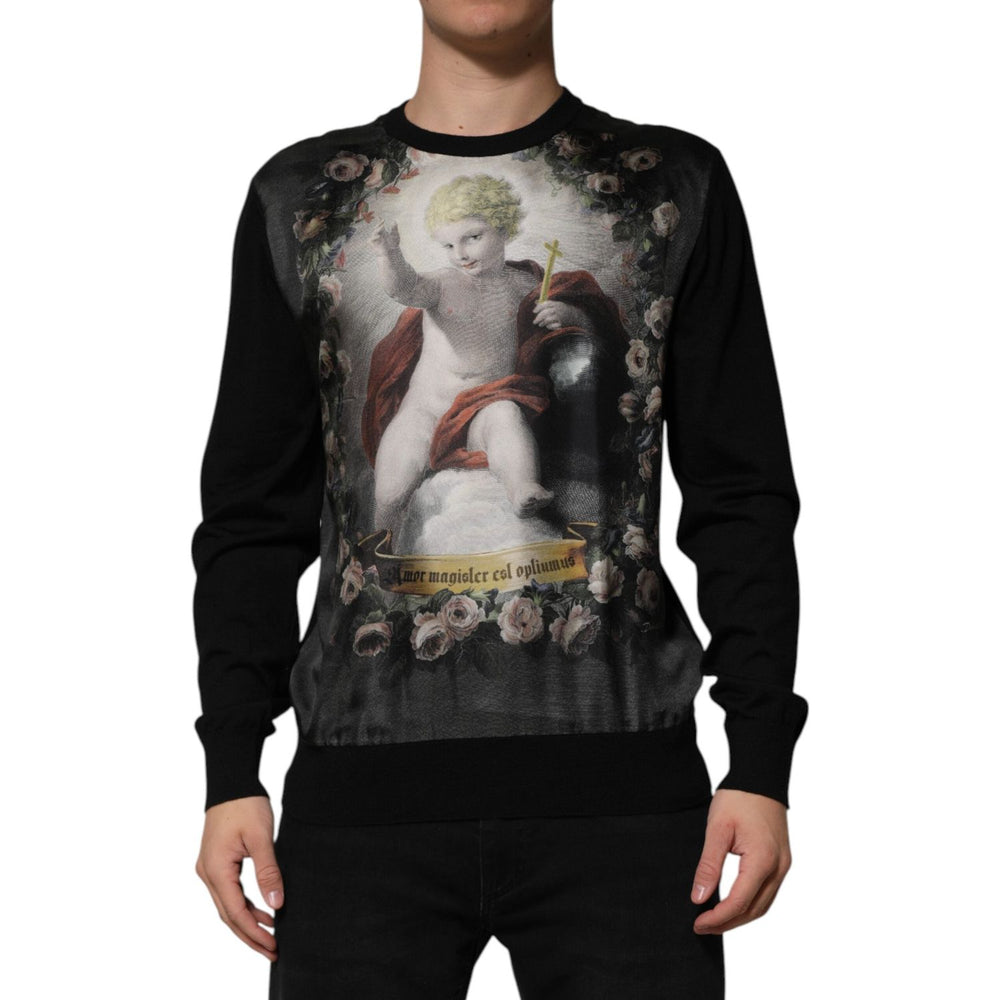 Dolce & Gabbana Black Cashmere Cherub Print Baroque Sweater TSH90634-48