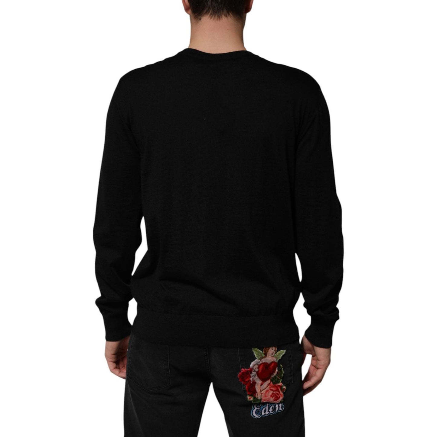 Dolce & Gabbana Black Cashmere Cherub Print Baroque Sweater TSH90634-48
