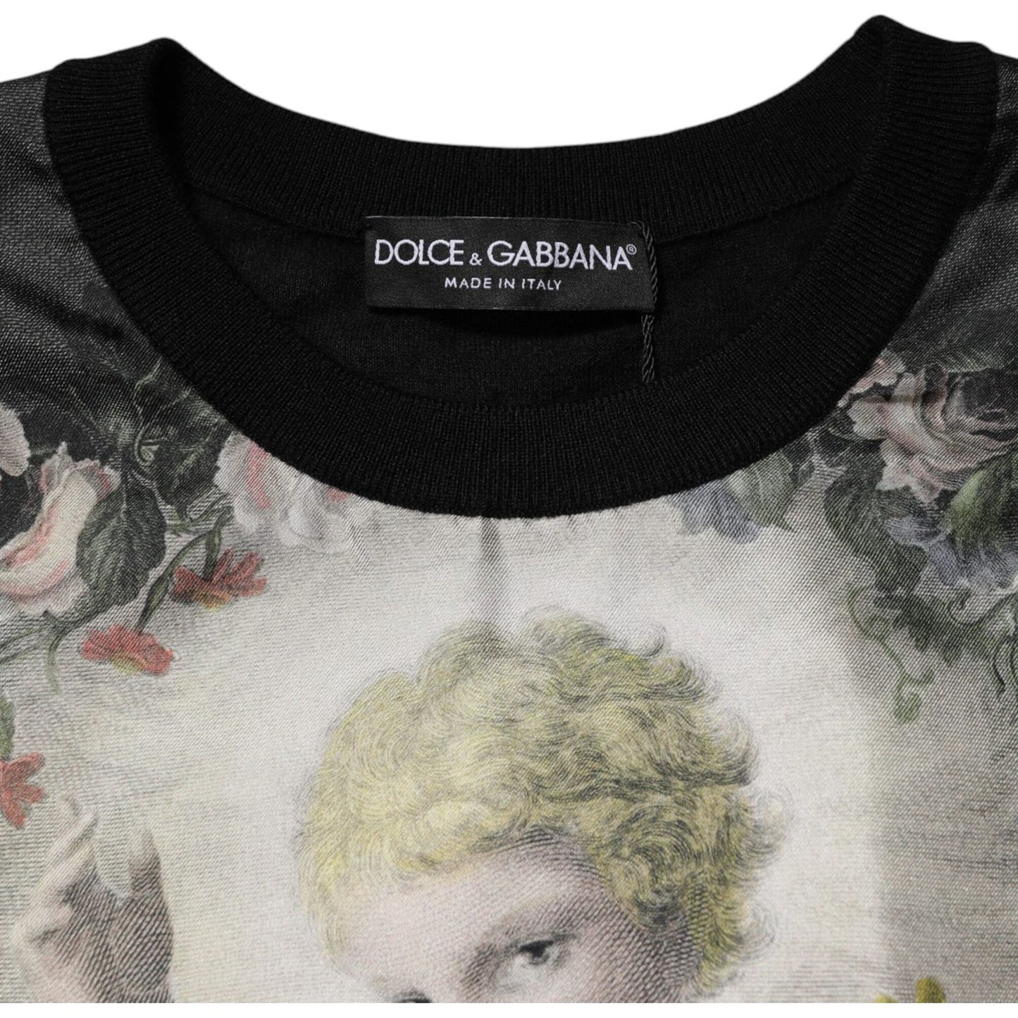 Dolce & Gabbana Black Cashmere Cherub Print Baroque Sweater TSH90634-48