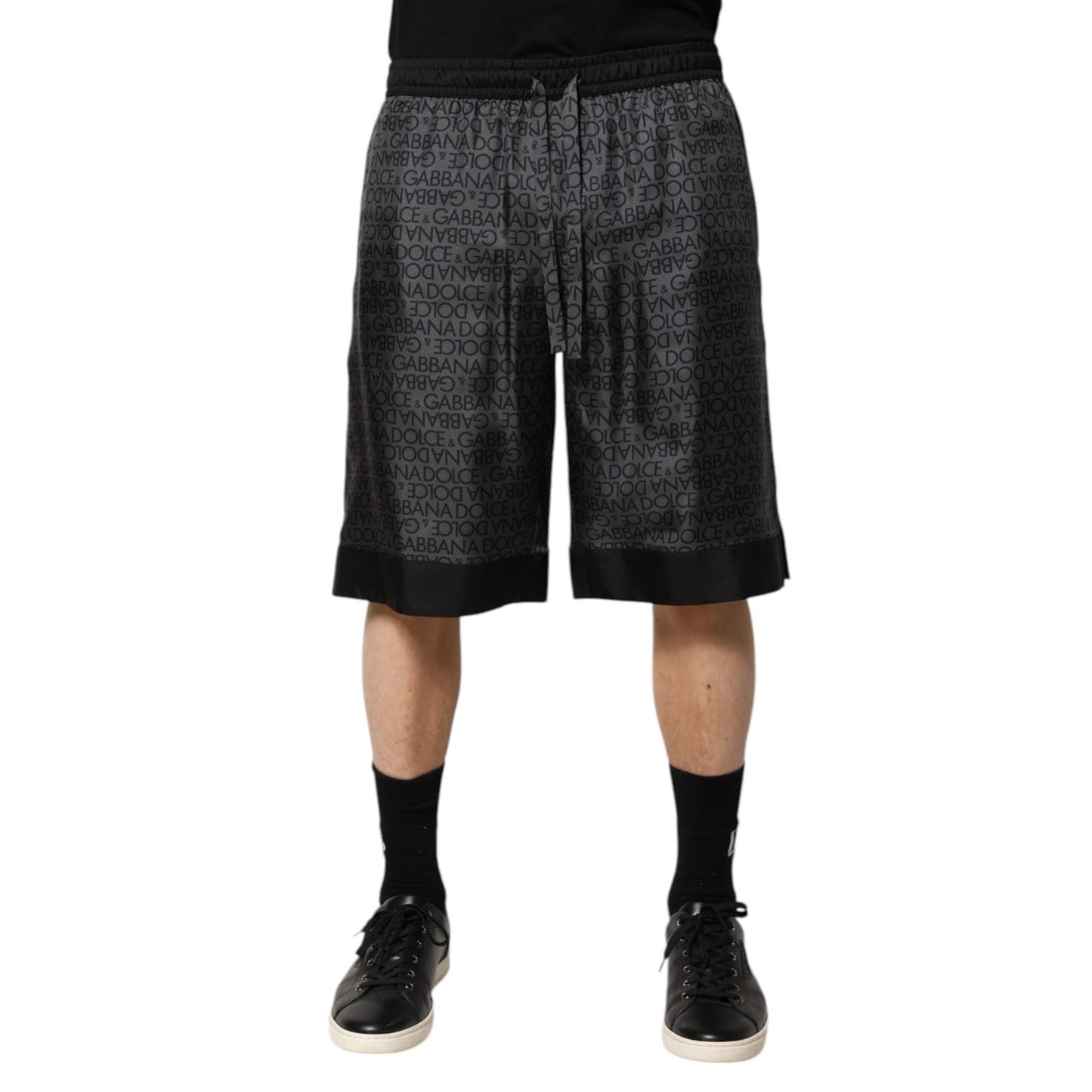Dolce & Gabbana Gray Black Silk DG Logo Men Bermuda Shorts PAN76650-48