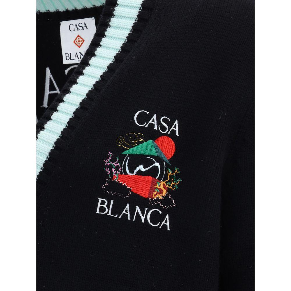 Casablanca Merino Wool embroidered Cardigan CA-MPF25KW100101STACKEDCAS-L