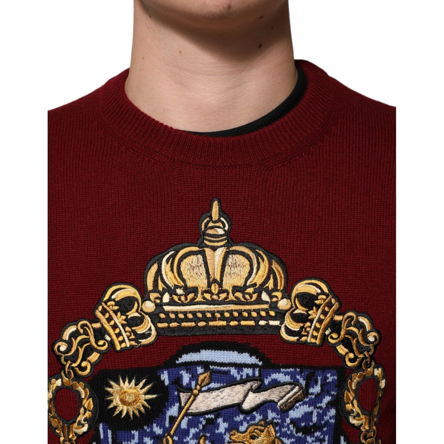 Dolce & Gabbana Burgundy Cashmere Lion Crest Pullover Sweater TSH91268-50