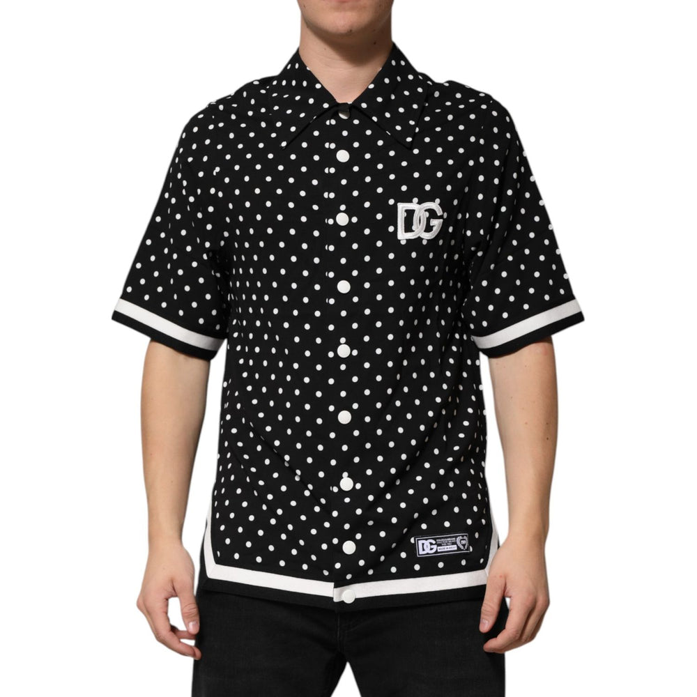 Dolce & Gabbana Black Polka Dot Short Sleeves Collared Polo T-shirt TSH90581-S