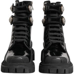 Dolce & Gabbana Black Leather DG Logo Combat Ankle Boots Shoes 1728,67345645728,Black,Boots - Women - Shoes,Dolce & Gabbana,EU38/US7.5,Material: 29% Viscose 71% Calf Leather,New with tags,Shoes,Women,Women - Shoes LA12768-38