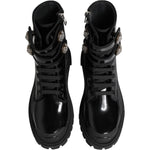 Dolce & Gabbana Black Leather DG Logo Combat Ankle Boots Shoes 1728,67345645728,Black,Boots - Women - Shoes,Dolce & Gabbana,EU38/US7.5,Material: 29% Viscose 71% Calf Leather,New with tags,Shoes,Women,Women - Shoes LA12768-38