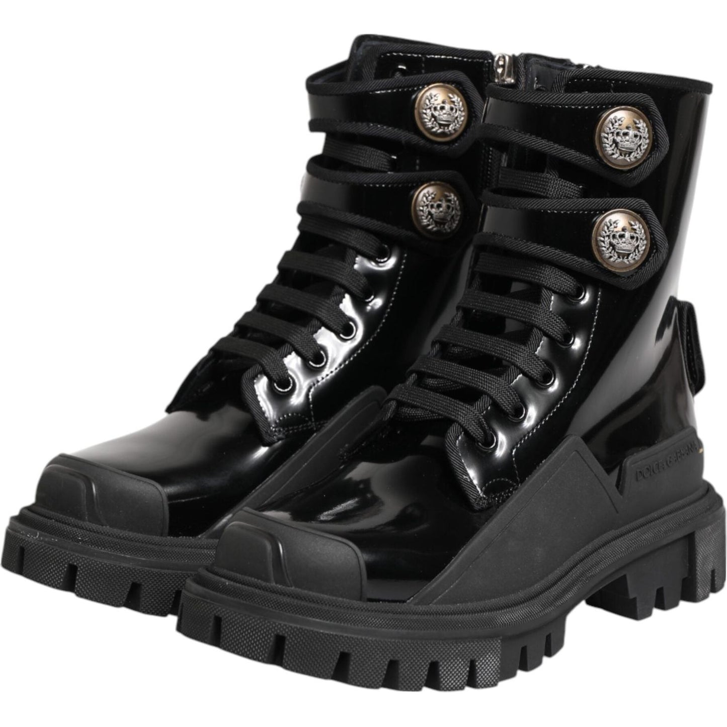Dolce & Gabbana Black Leather DG Logo Combat Ankle Boots Shoes 1728,67345645728,Black,Boots - Women - Shoes,Dolce & Gabbana,EU38/US7.5,Material: 29% Viscose 71% Calf Leather,New with tags,Shoes,Women,Women - Shoes LA12768-38