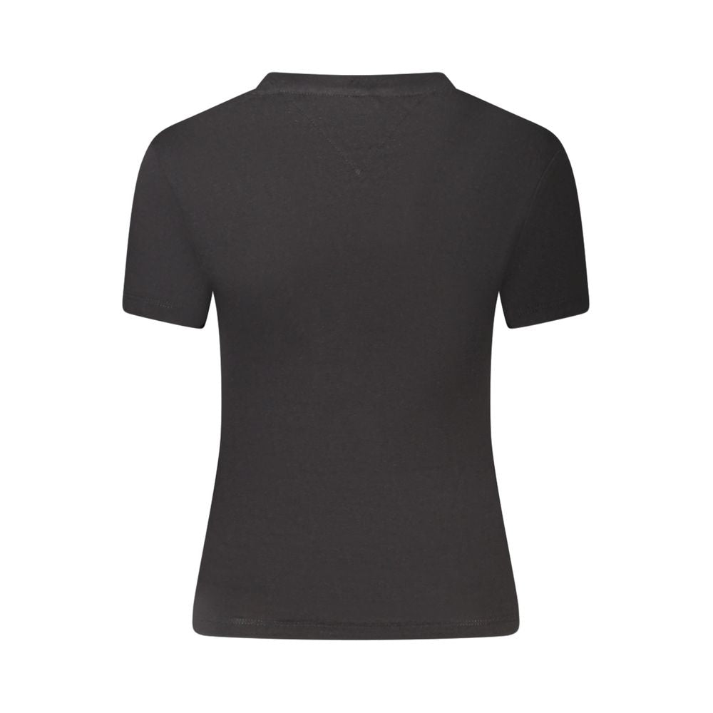 Tommy Hilfiger Black Cotton Women T-Shirt back view, featuring short sleeves and sustainable material blend for casual style.