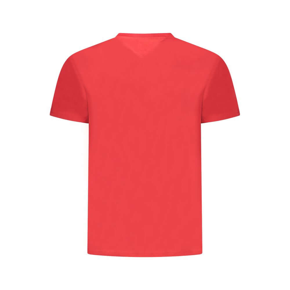 Tommy Hilfiger Red Cotton Men T-Shirt, crew-neck, sustainable fashion piece with iconic logo, showcasing timeless style and eco-friendly design.