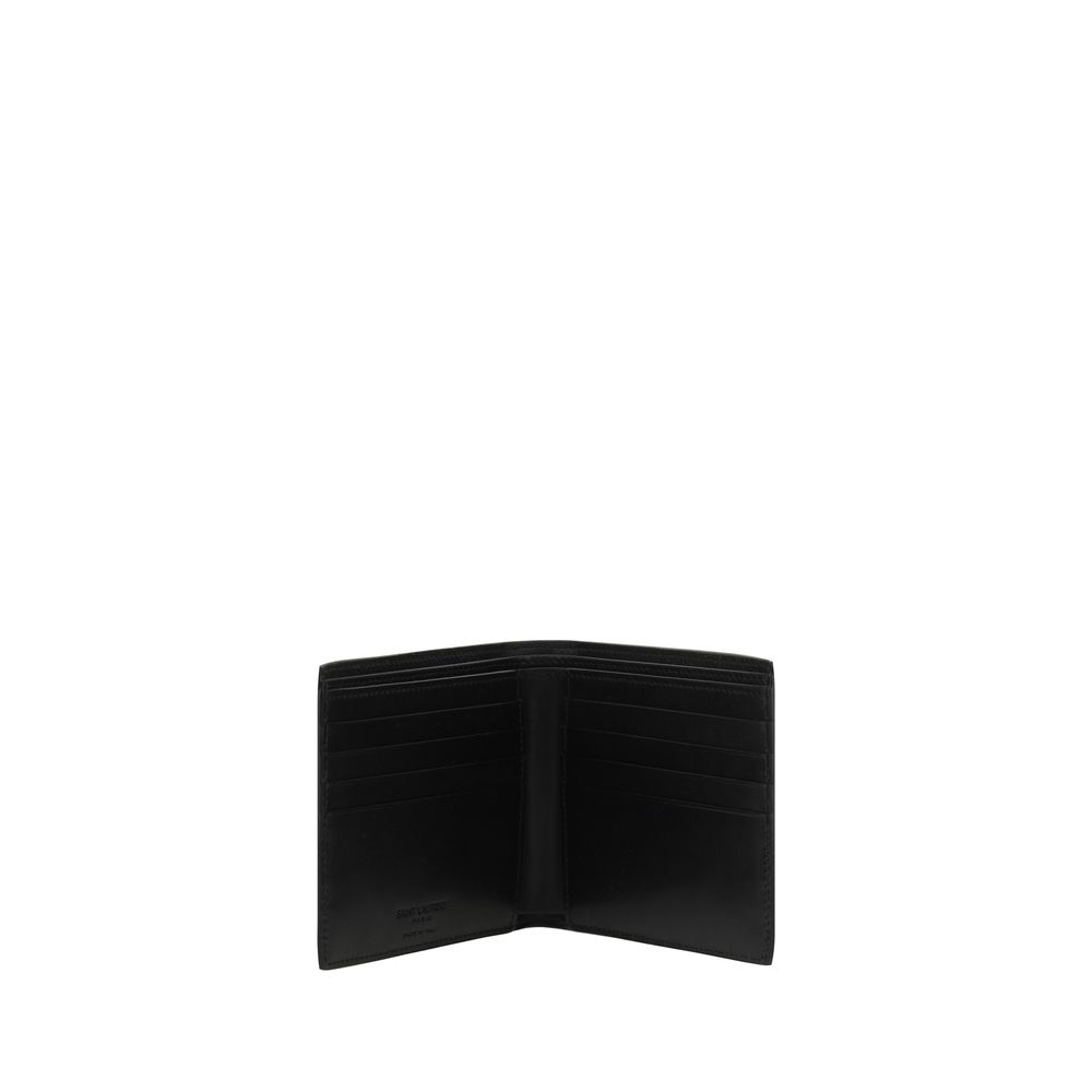 Saint Laurent Black Calf Leather Bos Taurus Wallet open view with card slots and bill compartment