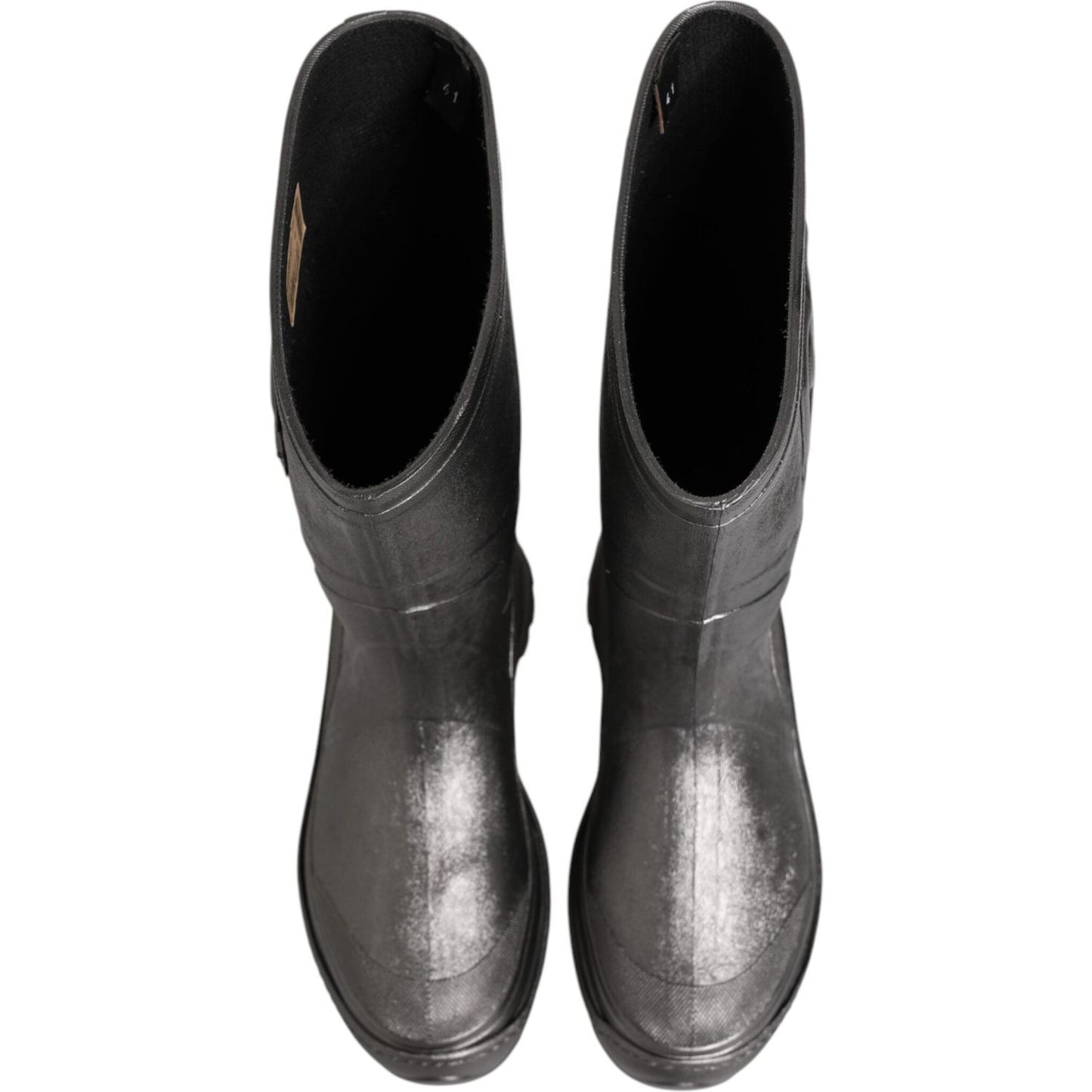 Dolce & Gabbana Black Argento Pull On Rain Boots Shoes LA12770-41