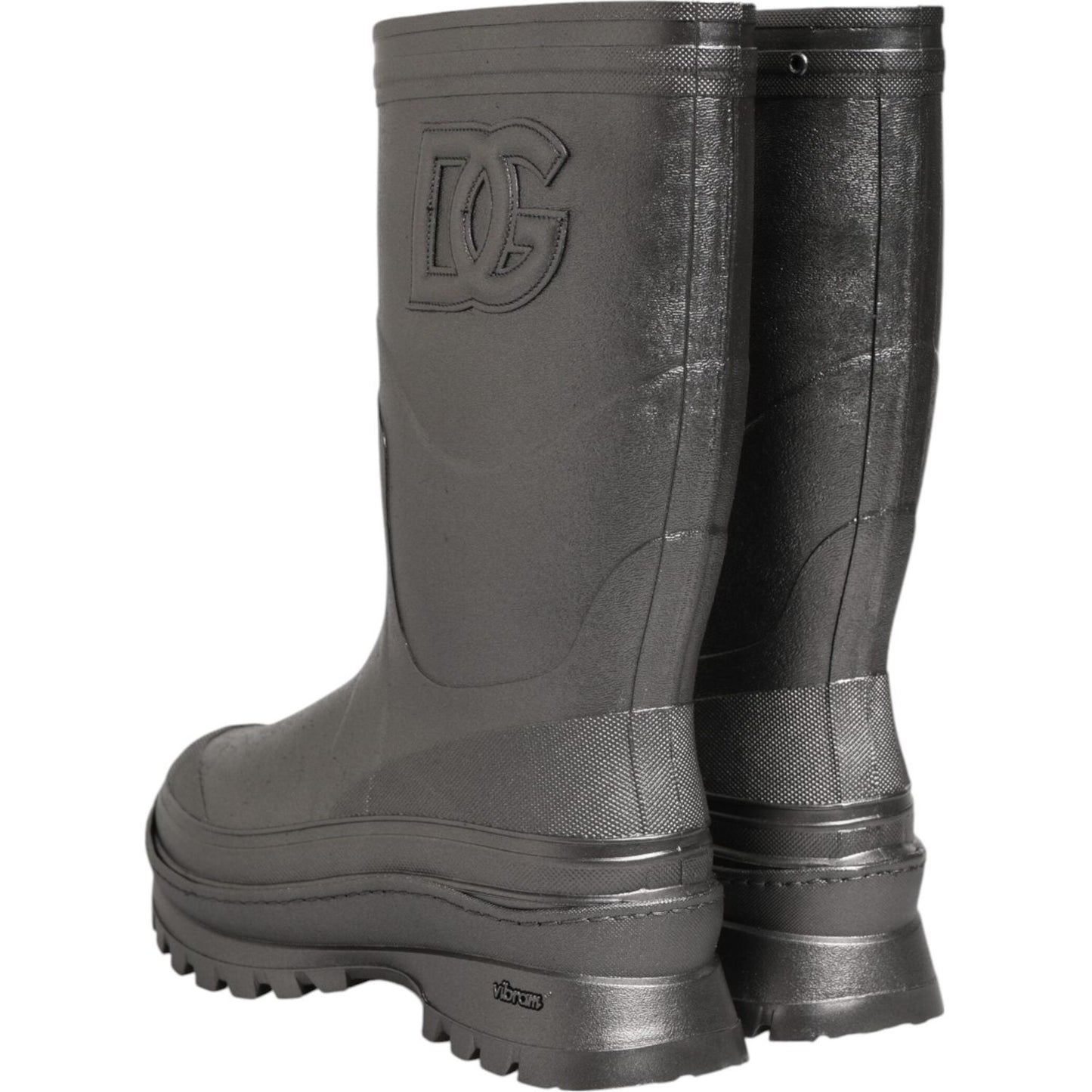 Dolce & Gabbana Black Argento Pull On Rain Boots Shoes LA12770-41
