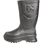 Dolce & Gabbana Black Argento Pull On Rain Boots Shoes LA12770-41