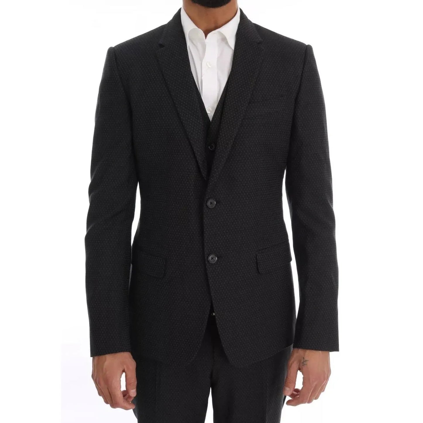 Dolce & Gabbana Gray Patterned Wool 3 Piece Slim Suit KOS1065-54