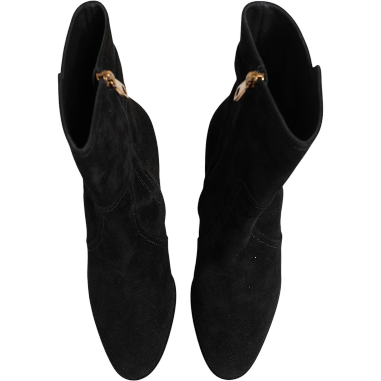 Dolce & Gabbana Black Suede Leather Mid Calf Boots Shoes 1728,67345645728,Black,Boots - Women - Shoes,Dolce & Gabbana,EU37/US6.5,Material: 10% Elastane 25% Polyester 31% Viscose 34% Calf,New with tags,Shoes,Women,Women - Shoes LA12868-37