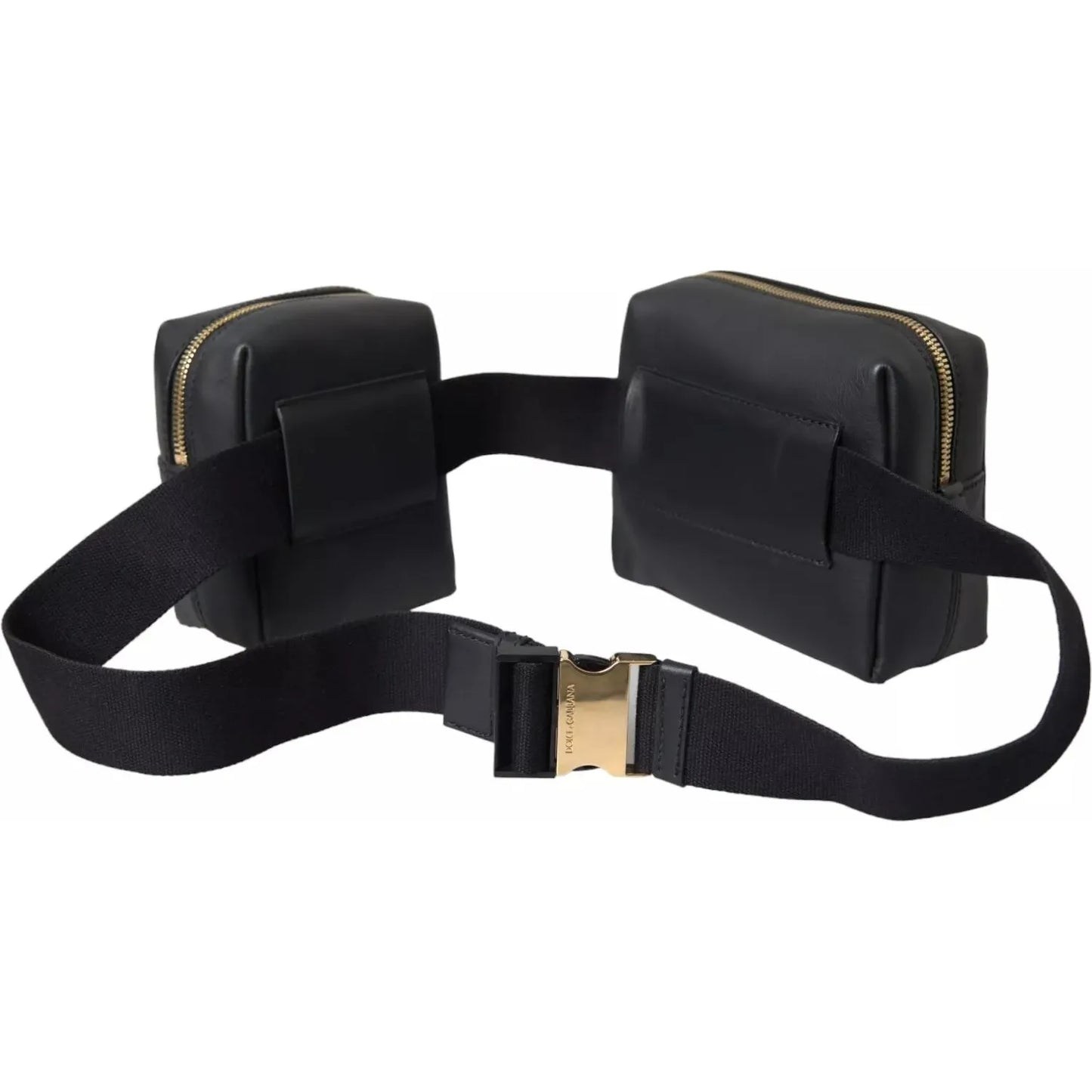 Dolce & Gabbana Black Calfskin Leather Double Waist Belt Fanny Pack Bag 1728,67345645728,Bags,Bags - Men - Bags,Black,Dolce & Gabbana,Material: 100% Calf Leather,Men,Men - Bags,Preowned / Defect BAG4670