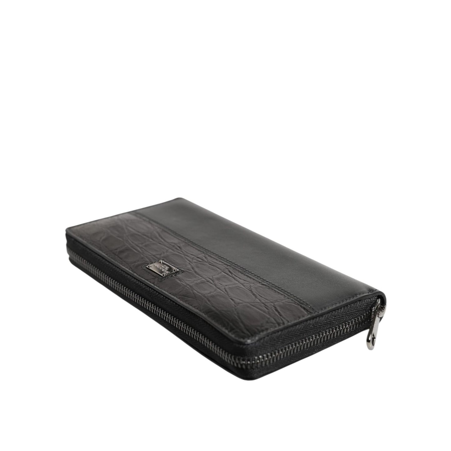 Dolce & Gabbana Black Leather Logo Plaque Zip Around Continental Wallet BAG4700