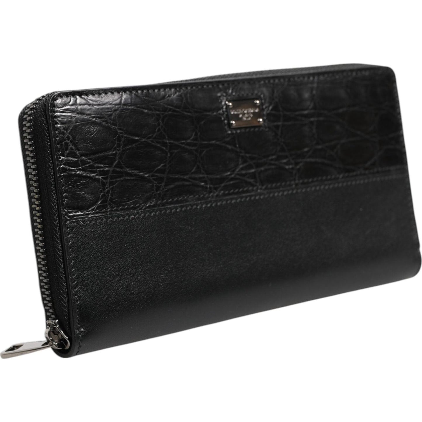 Dolce & Gabbana Black Leather DG Plaque Zip Around Continental Wallet 1728,67345645728,Bags,Black,Dolce & Gabbana,Material: 80% Calf Leather 20% Caiman,Men,Men - Bags,Preowned / Defect,Wallets - Men - Bags BAG4701