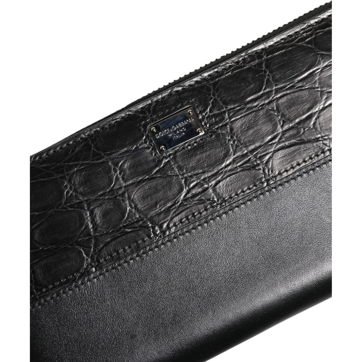 Dolce & Gabbana Black Leather DG Plaque Zip Around Continental Wallet 1728,67345645728,Bags,Black,Dolce & Gabbana,Material: 80% Calf Leather 20% Caiman,Men,Men - Bags,Preowned / Defect,Wallets - Men - Bags BAG4701