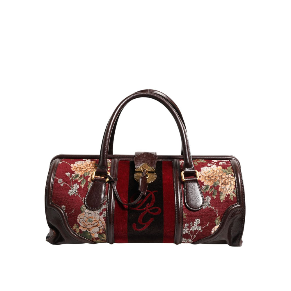 Dolce & Gabbana Multicolor Leather Jacquard Velvet Travel Duffle Bag BAG4728