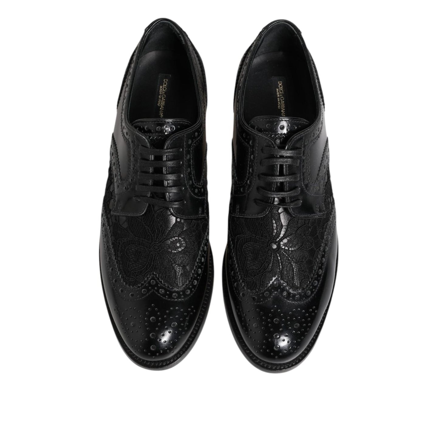 Dolce & Gabbana Black Leather Floral Lace Dress Formal Shoes LA12401-35.5