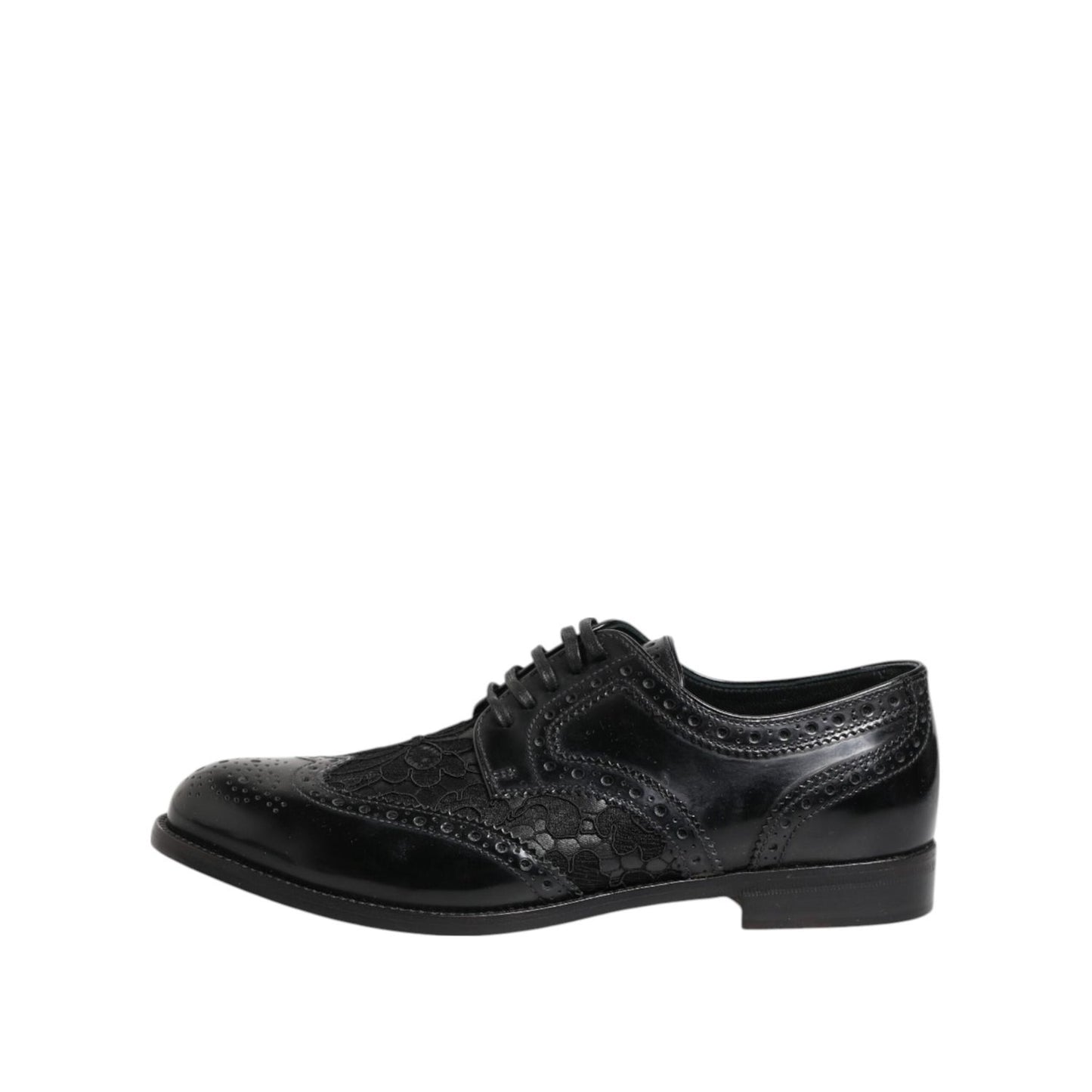 Dolce & Gabbana Black Leather Floral Lace Dress Formal Shoes LA12401-35.5