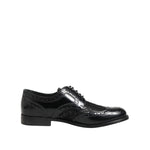 Dolce & Gabbana Black Leather Floral Lace Dress Formal Shoes LA12401-35.5