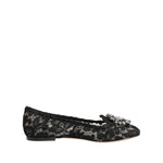 Dolce & Gabbana Black Taormina Lace Crystals Flats Shoes LA12787-35.5
