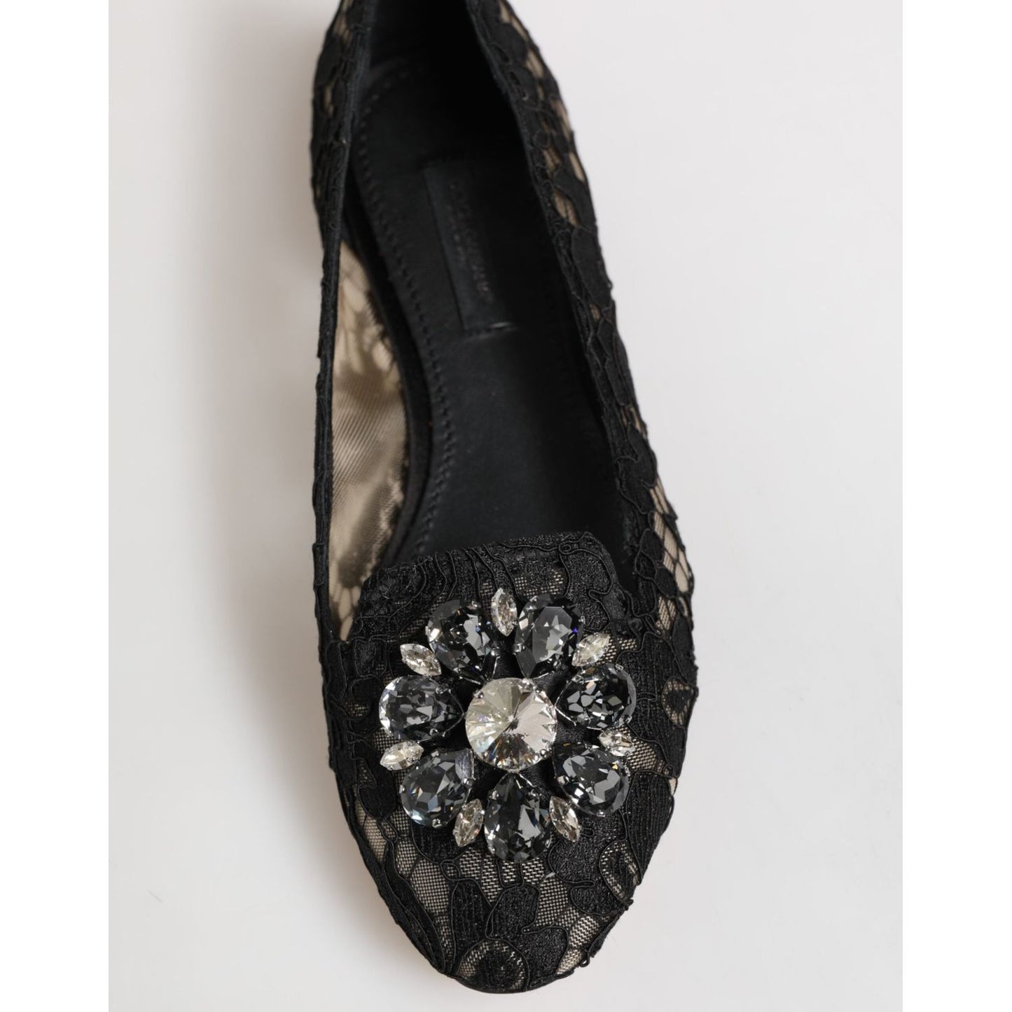 Dolce & Gabbana Black Taormina Lace Crystals Flats Shoes LA12787-35.5