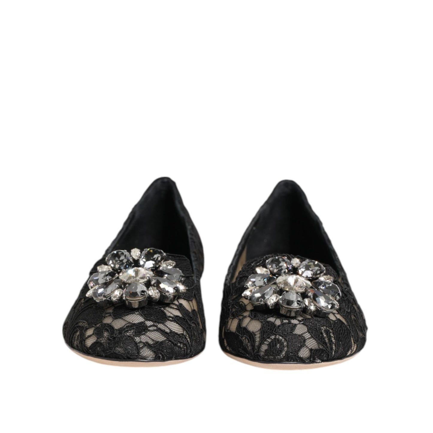 Dolce & Gabbana Black Taormina Lace Crystals Flats Shoes LA12787-35.5