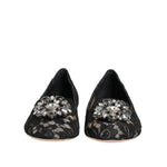 Dolce & Gabbana Black Taormina Lace Crystals Flats Shoes LA12787-35.5