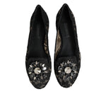Dolce & Gabbana Black Taormina Lace Crystals Flats Shoes LA12787-35.5