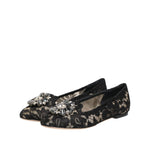 Dolce & Gabbana Black Taormina Lace Crystals Flats Shoes LA12787-35.5