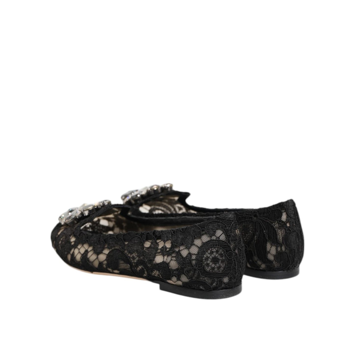 Dolce & Gabbana Black Taormina Lace Crystals Flats Shoes LA12787-35.5