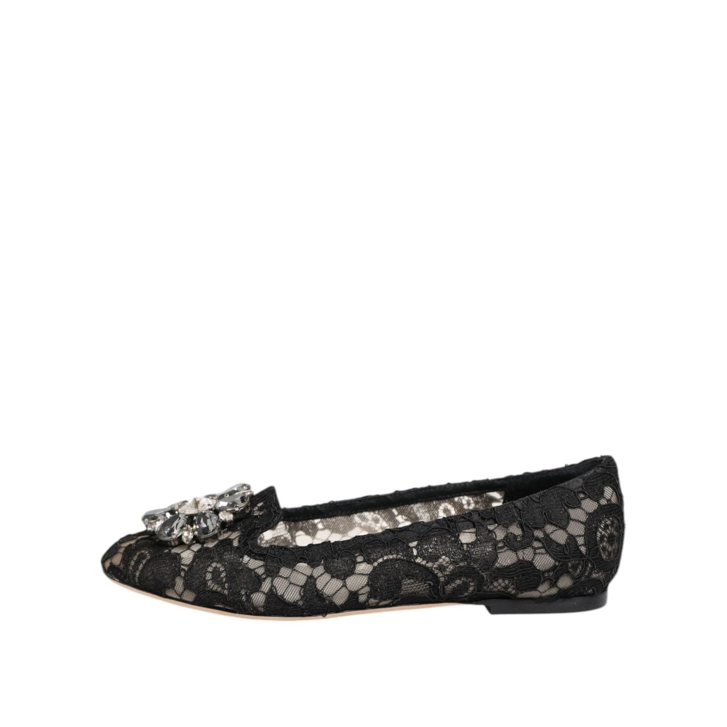 Dolce & Gabbana Black Taormina Lace Crystals Flats Shoes LA12787-35.5