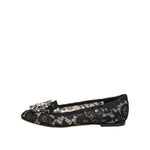 Dolce & Gabbana Black Taormina Lace Crystals Flats Shoes LA12787-35.5