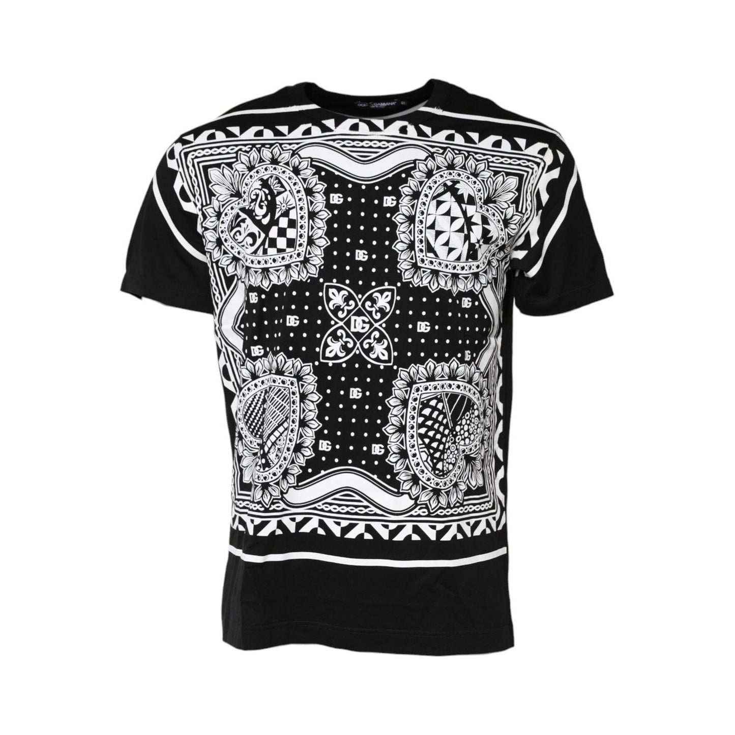 Dolce & Gabbana Black Bandana Print Cotton Crew Neck T-shirt TSH91025-52