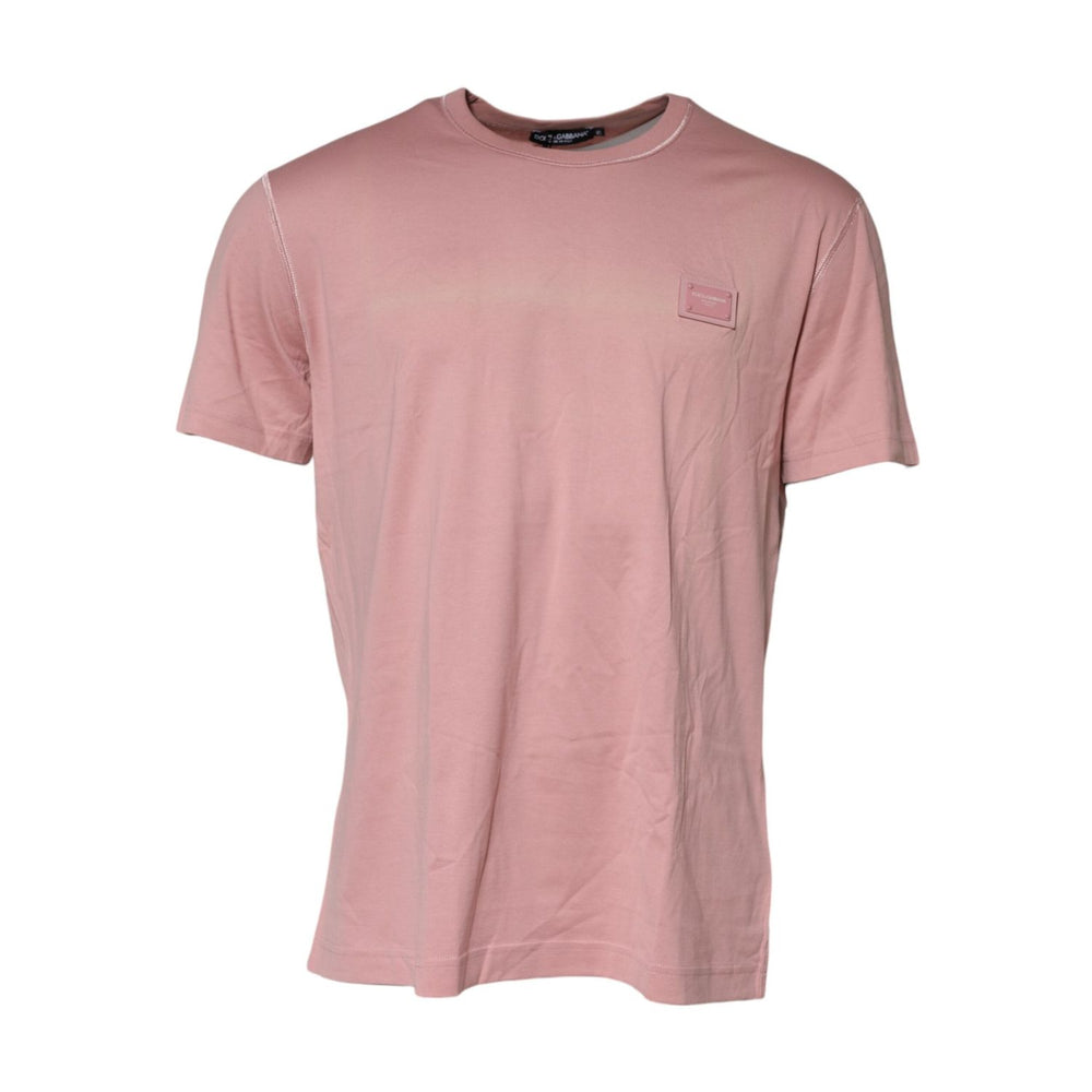 Dolce & Gabbana Pink Logo Plaque Cotton Crew Neck T-shirt TSH91046-56