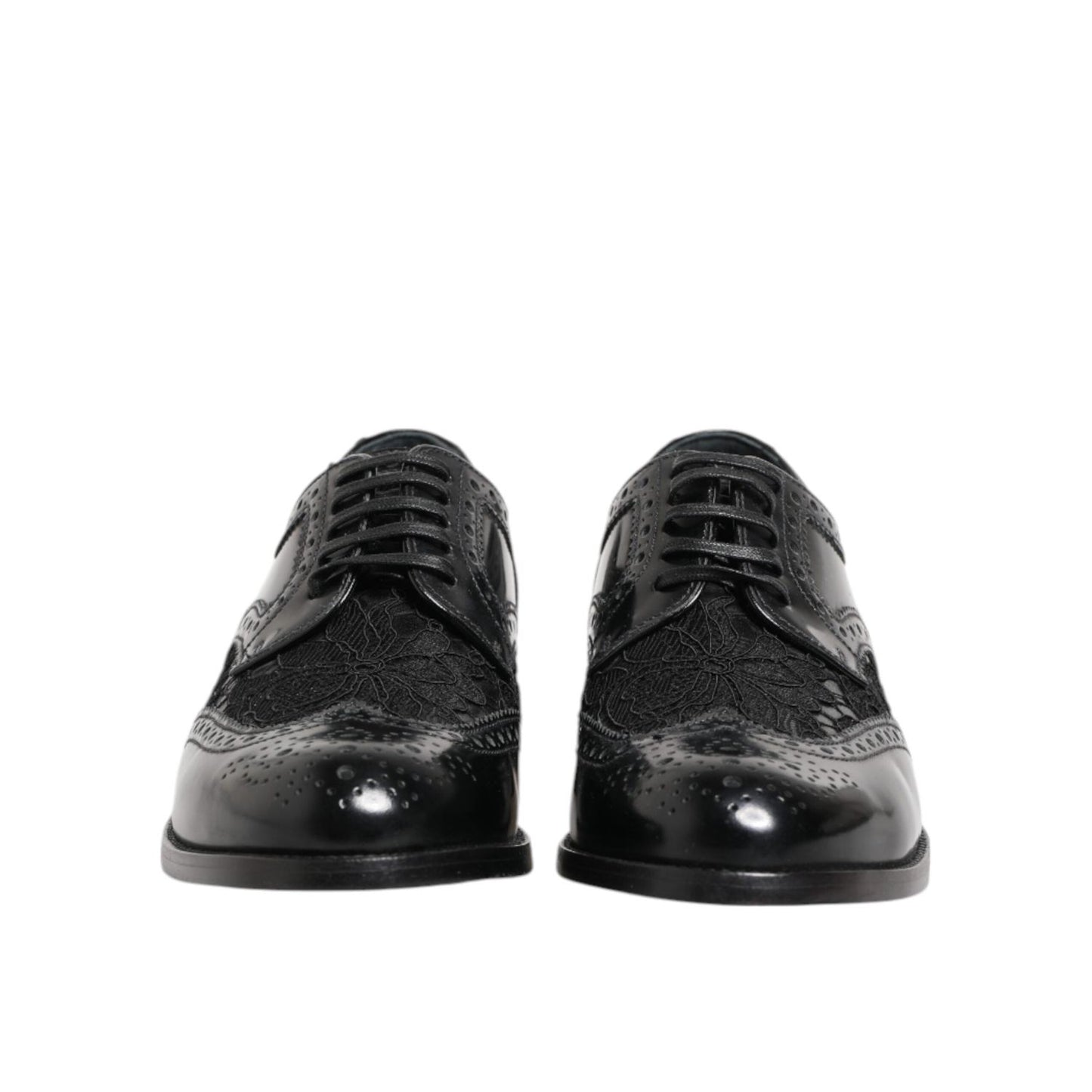 Dolce & Gabbana Black Leather Floral Lace Dress Formal Shoes LA12869-38