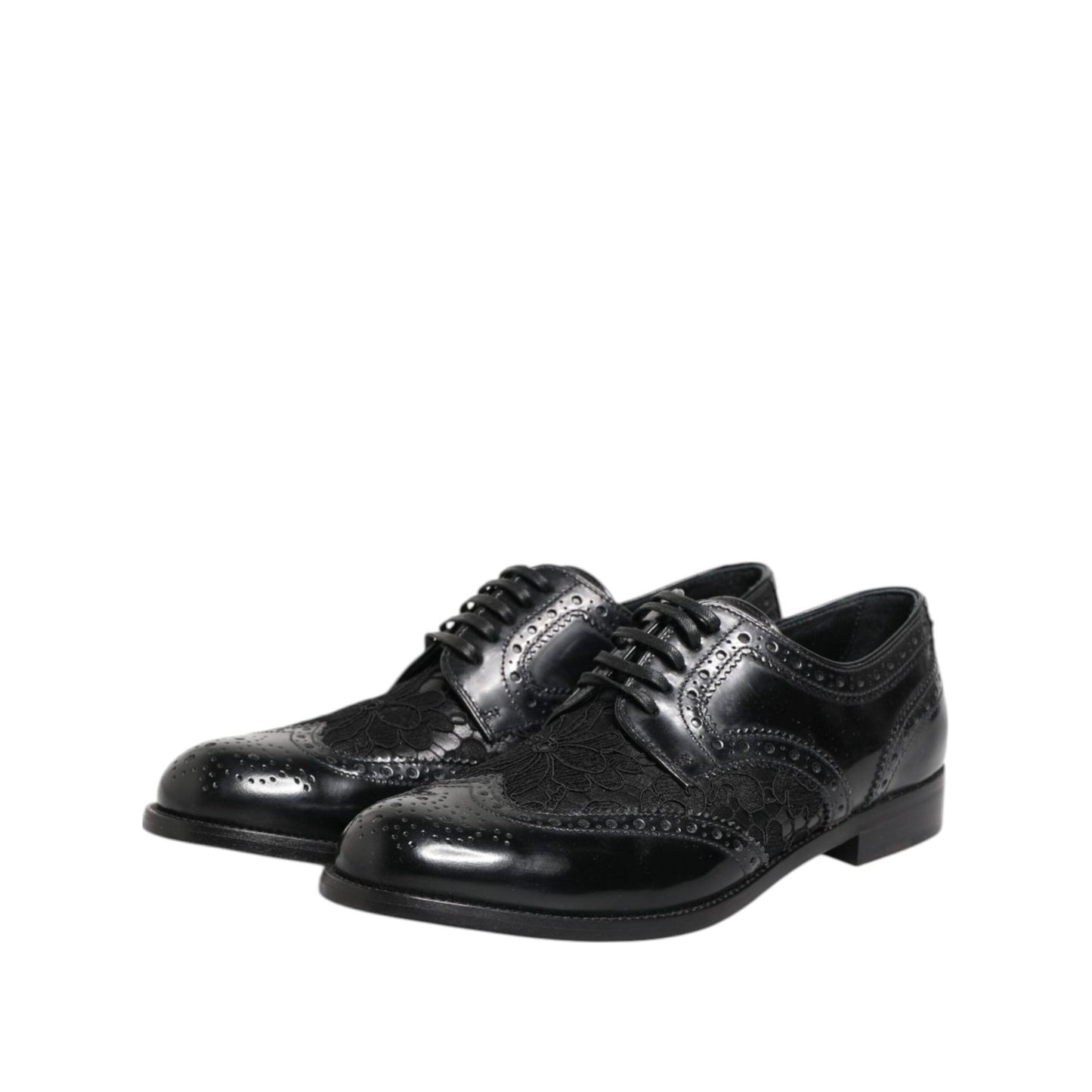 Dolce & Gabbana Black Leather Floral Lace Dress Formal Shoes LA12869-38