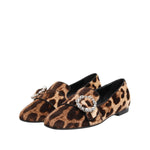 Dolce & Gabbana Brown Leopard Print Crystals Loafers Flats Shoes LA12878-35
