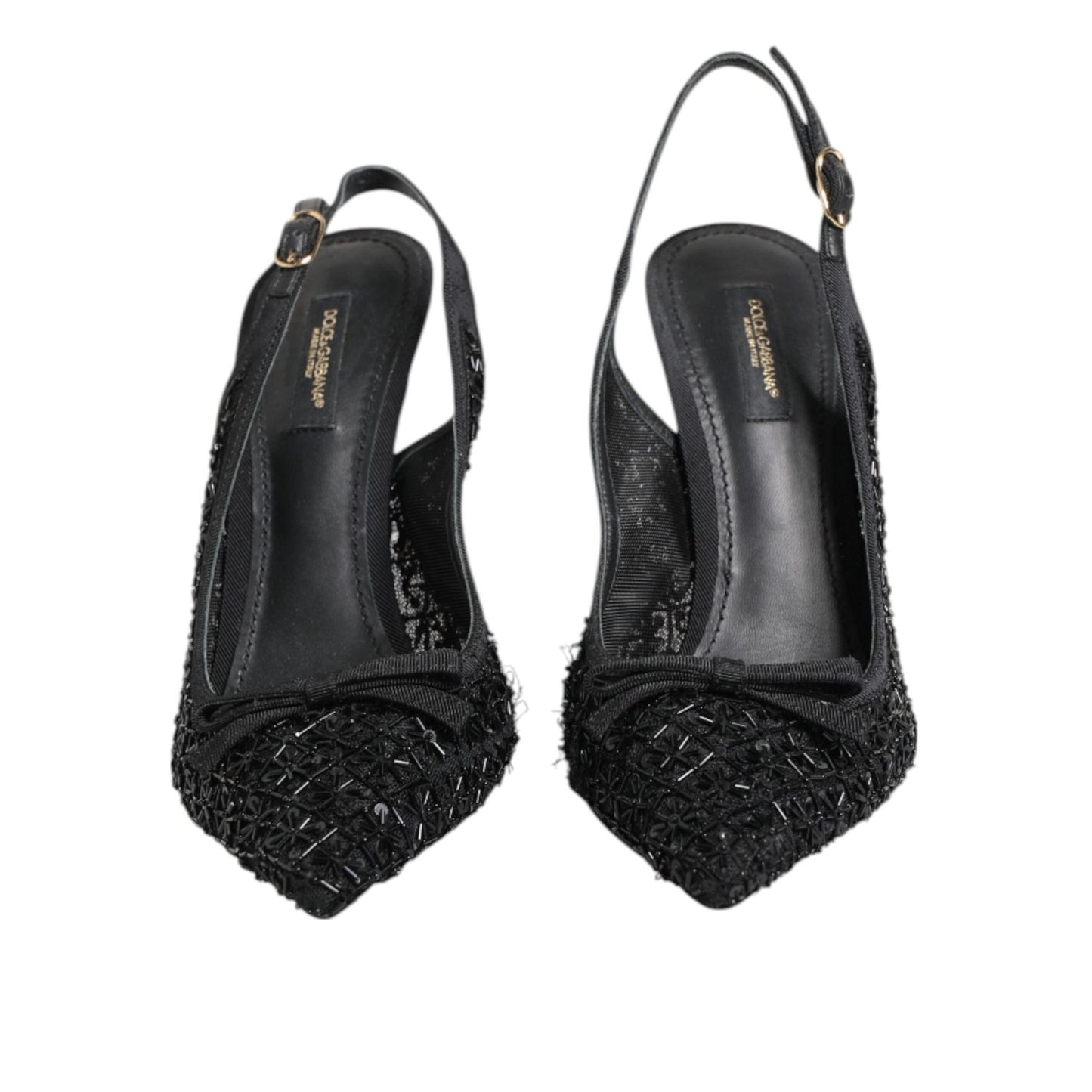 Dolce & Gabbana Black Tulle Ricamo Heels Slingbacks Shoes LA12042-39