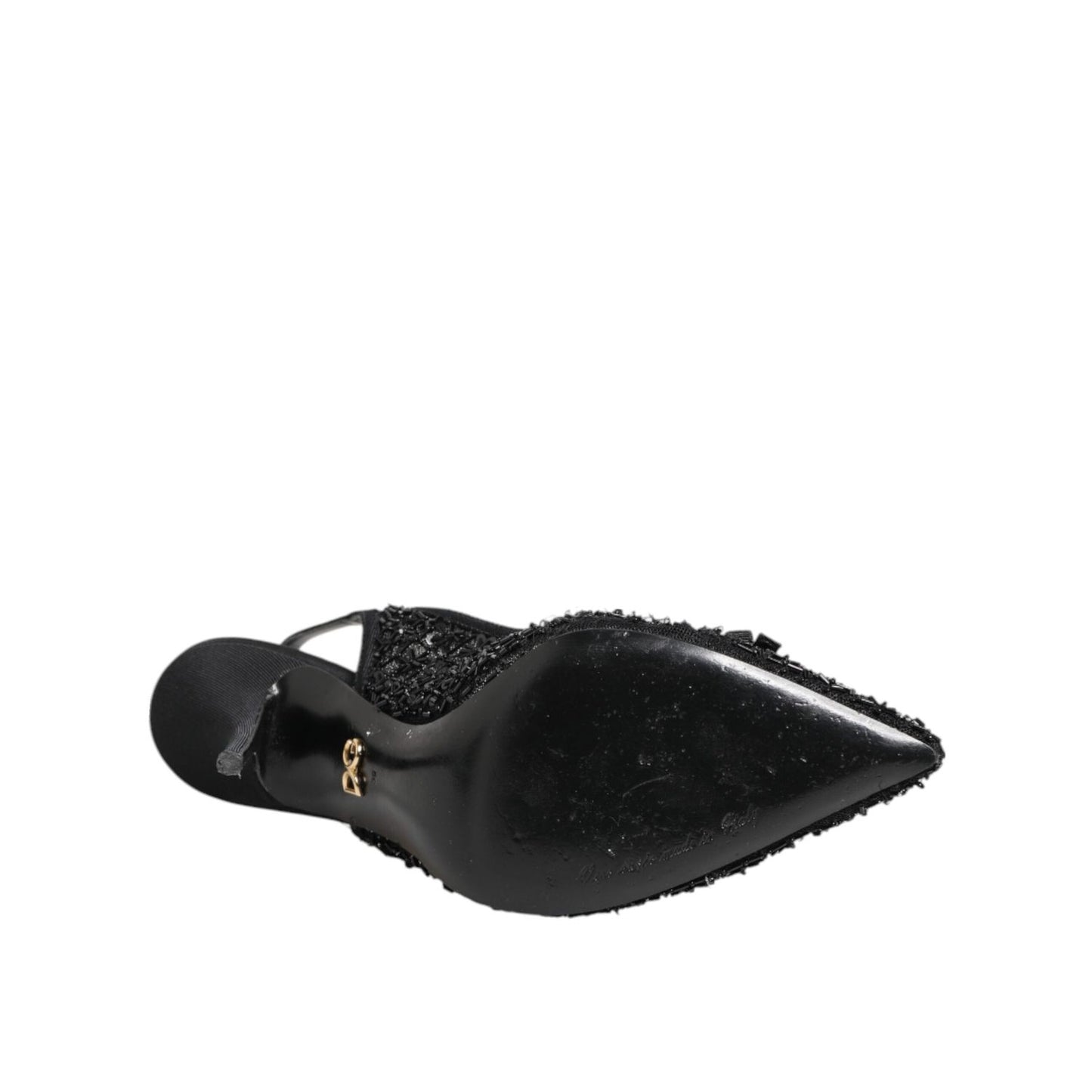 Dolce & Gabbana Black Tulle Ricamo Heels Slingbacks Shoes LA12042-39