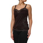 Dolce & Gabbana Dark Brown Lace Trim Wool Sleeveless Tank Top TSH90622-3